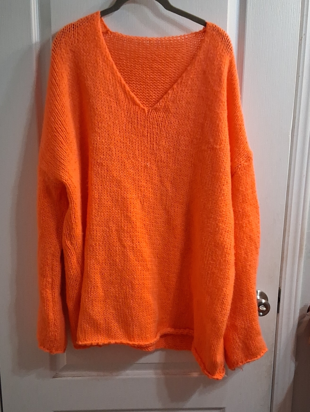 Bright Orange V‑Neck Women's Knit Sweater
